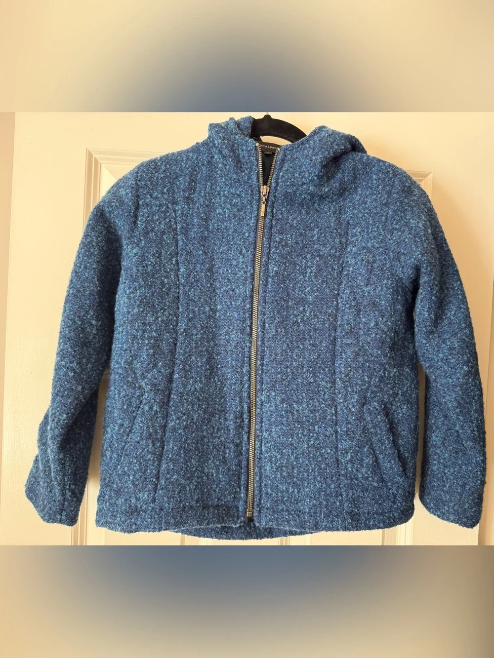 Inkalpaca Kids Blue Hooded Zip-Front Alpaca Blend Padded Coat size 8